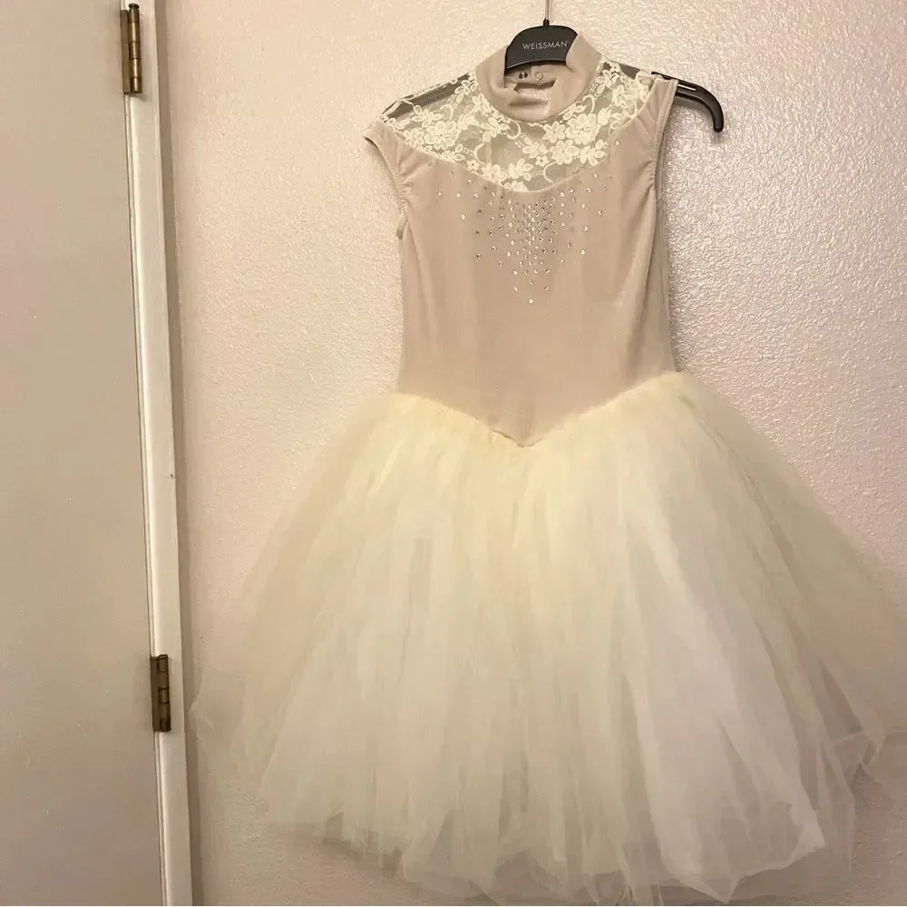 Weissman Dance costume ballet tutu ivory velvet lace rhinestone Arietta 14137 LC